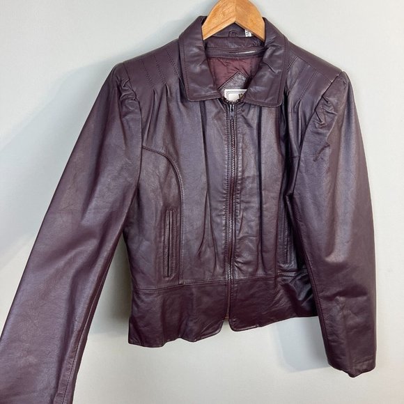 Florence Tanners Leather Jacket 11/12 Women Maroon Biker Zip Up Optional Lining - Picture 3 of 13